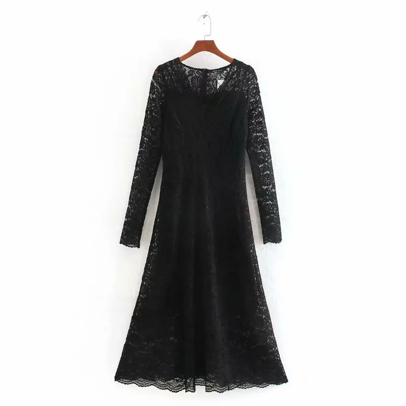 Кружевное платье Весна 2020 Новая мода длинный рукав v образный вырез женские