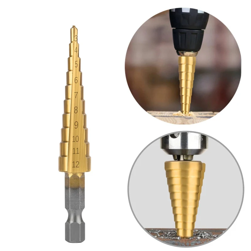 

Drill Bit 3-12mm 4-12mm 4-20mm Drilling Tools Straight Groove Step Titanium Coated Wood Metal Hole Cutter Core Tool Set 3Pcs/Set