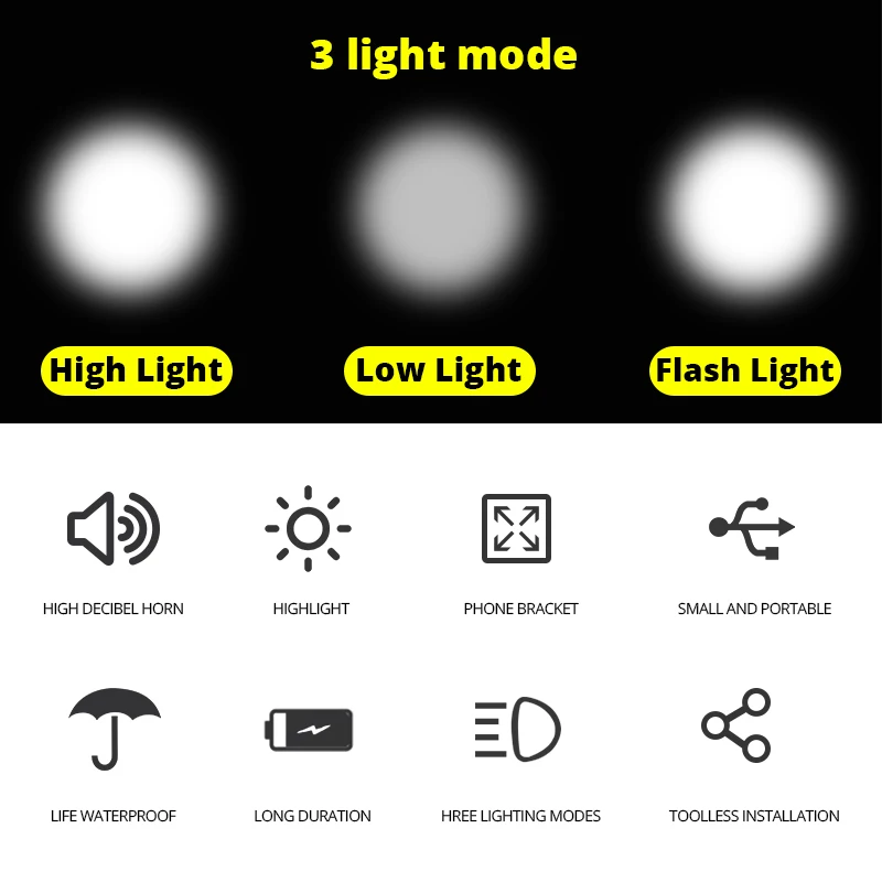 Велосипедный Многофункциональный Передний фонарь 4 в 1 с держателем для телефона