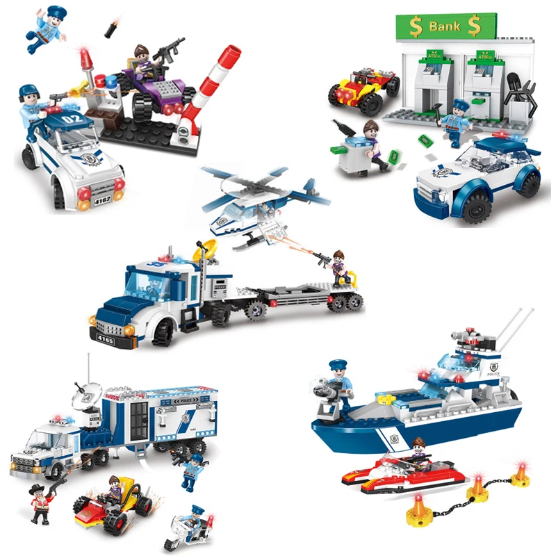 Городской полицейский патрульный автомобиль строительные блоки ATM лодка корабль