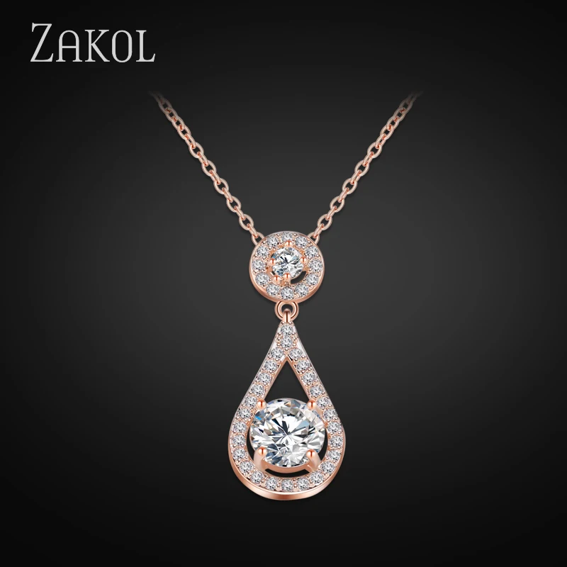 ZAKOL модный белый/розовое золото цвет AAA + кубический цирконий подвески ожерелья