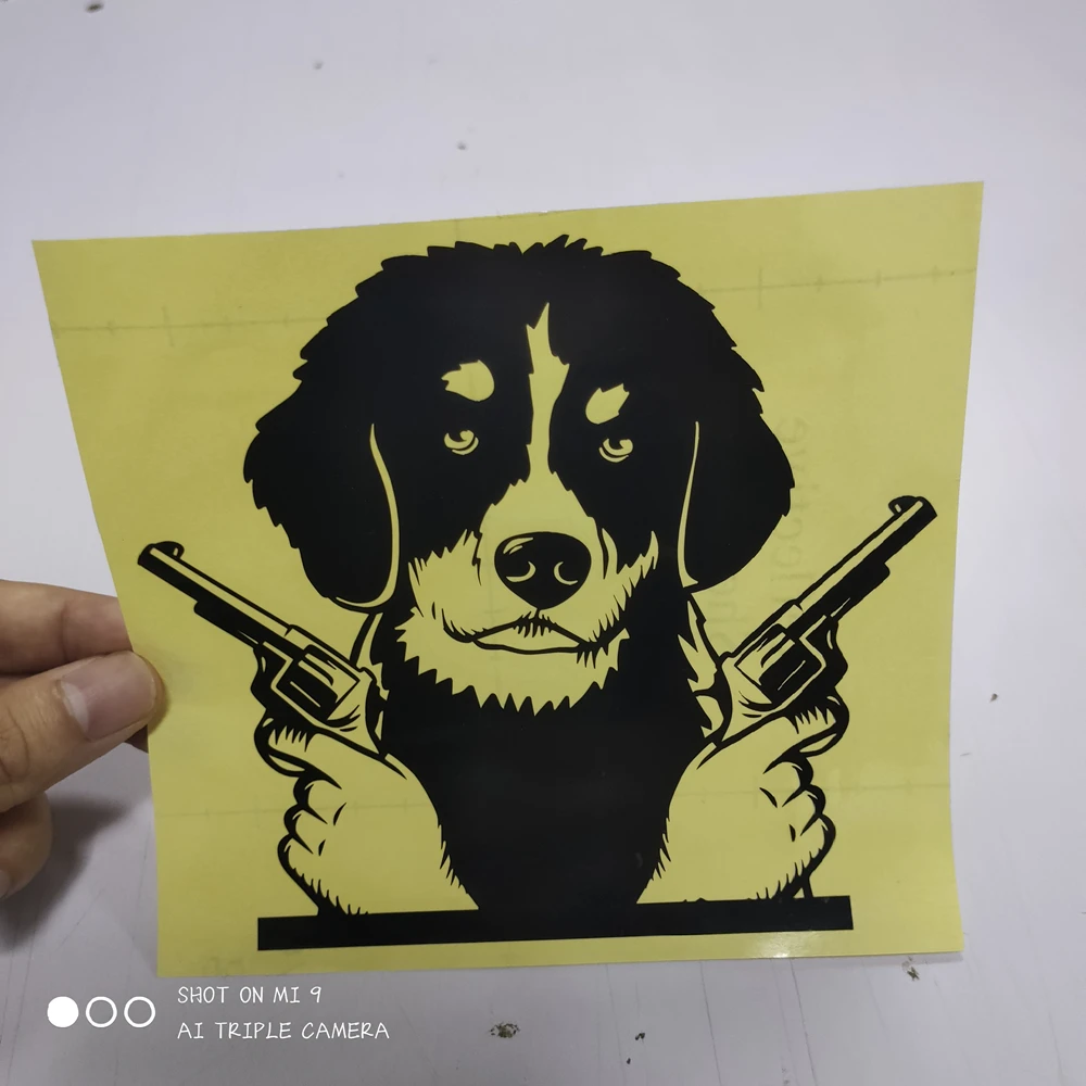 

FD532 Die-Cut Vinyl Funny Bernese Mountain Dog Revolvers With Gun Car Stickers Pet Animal Dog's Art Laptop Computer Decal