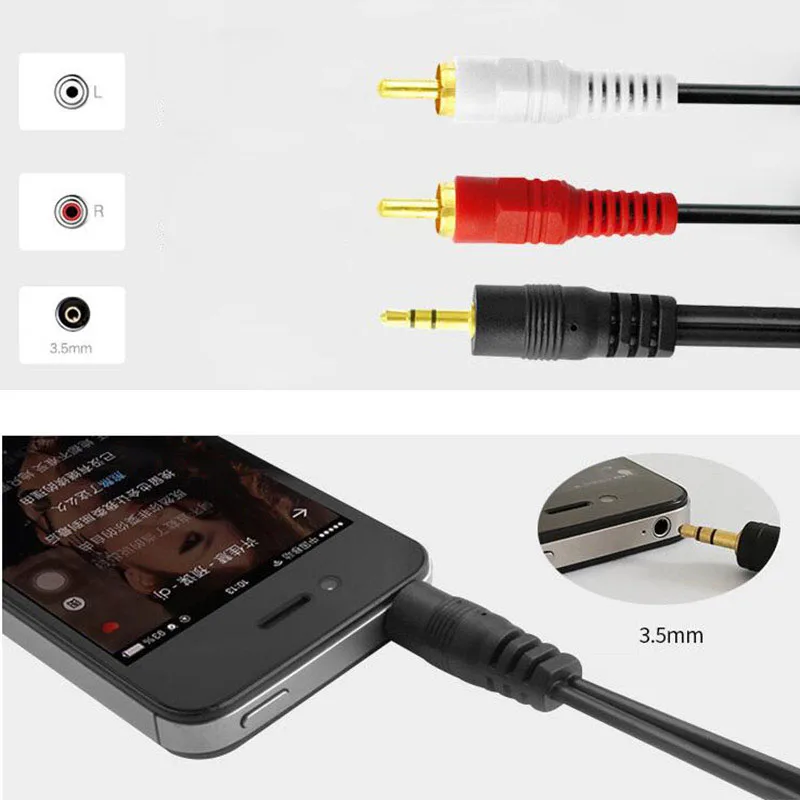 

1.35M 3M 5M 3.5mm Male Jack to AV 2 RCA Male Extend Cable Connector Audio Cords For Phone TV AUX Computer PC Speakers Music U27