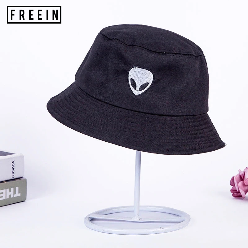 

FREEIN Fashion Embroidered Alien Foldable Bucket Hat Beach Sun Hat Summer Casual Street Headwear Outdoor Fisherman's Caps Unisex