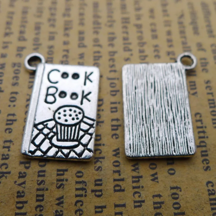 

15pcs/Lot 14x20mm Cook Book Alloy Charms Antique Silver Color Pendants for DIY Jewelry Making Charm