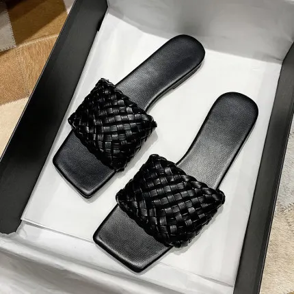 Тапочки США женская пляжная обувь летние модные плетеные сандалии на плоской