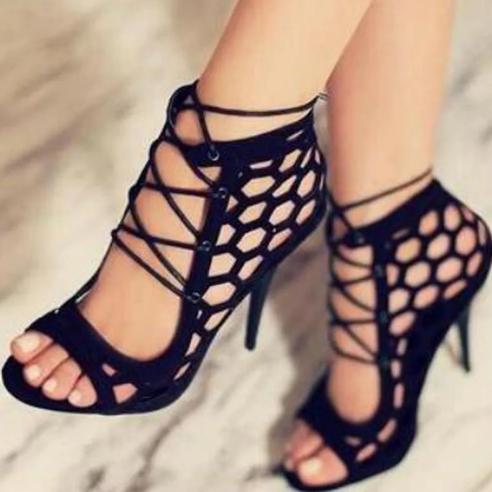 

Sorphio Big Size 43 Female Thin High Heel Rome Party Mature Women Shoes Solid Lace Up Open Toe Sandals Women Sandals