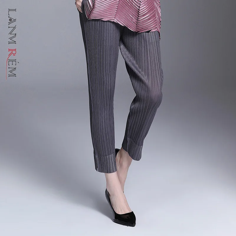 

LANMREM 2022 Personality Pleated Trousers For Women New Fashion Casual Elastic Waist Pencil Pants High Quality All-match YG693