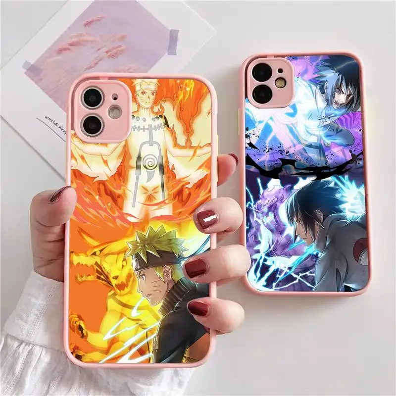 

N-Naruto Akatsuki Kakashi Itachi Phone Case For iphone 13 12 11 xr xs x 7 8 pro max Light pink Soft TPU Silicone Clear Case