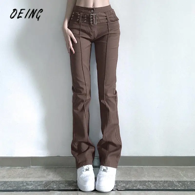 

OEING Y2k Streetwear High Waist Jeans Baggy Skinny Bell Bottom Pants Boyfriend Jeans for Women Korean Fashion Denim Trousers