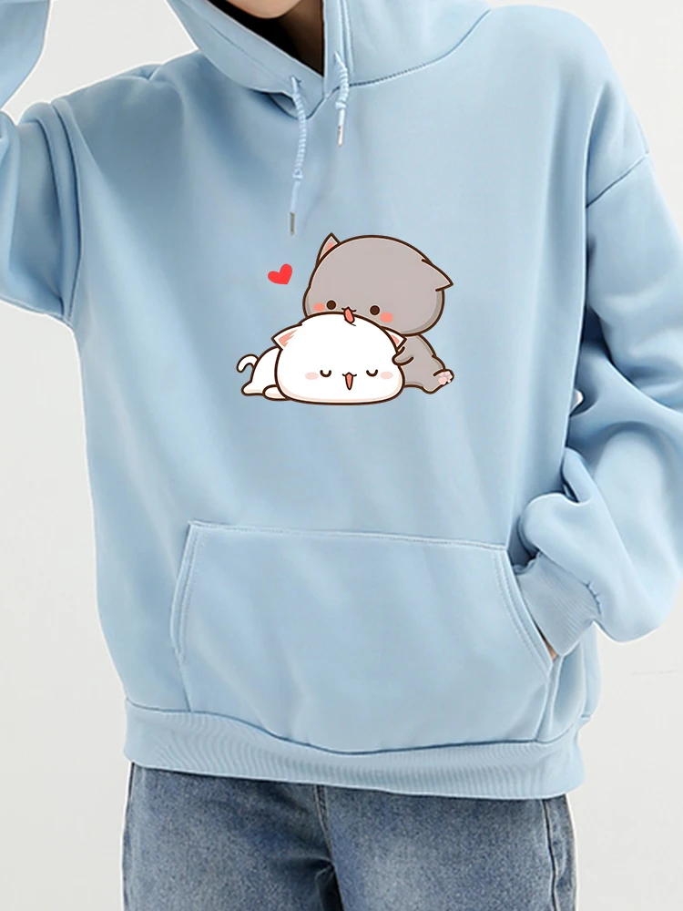 

Толстовки с изображением кота, кавайная одежда, Женские Смешные Свободные толстовки с графическим мультяшным принтом, модные толстовки для девочек и студентов