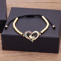 new bohemian black rope chain baby feet shape bracelet for women heart crystal charm zircon bangle boho jewelry gift adjustable