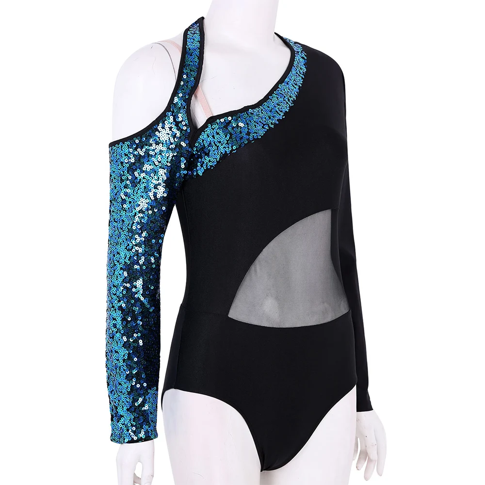 Балетное трико для женщин танцевальный Блестящий купальник с длинными рукавами
