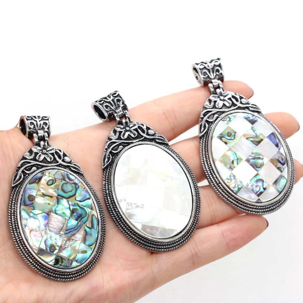 

Charm Natural Shell Pendant Mixed Color Faceted White Abalone Shell DIY for Jewelry Making Necklace Accessories Size 40x60mm