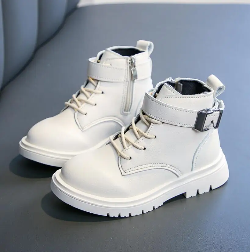 

2021 New Kids Boots Shoes Fashion Bright PU Leather Waterproof Children Martin Boots Ankle Rubber Boots For Boy Girl Sport Shoes