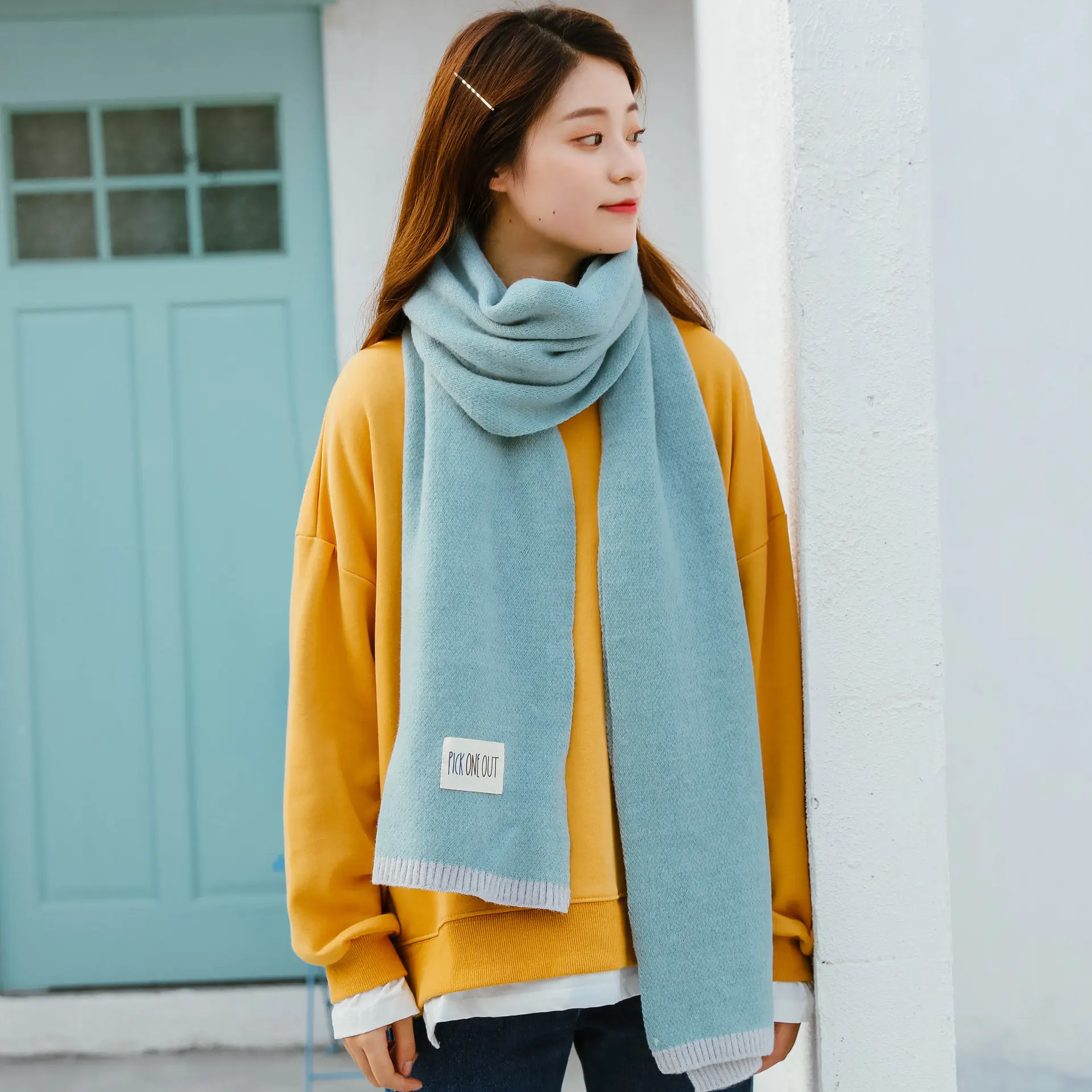 

Women's Winter Knitted Warm Wool Neck. Japanese Small Pure Lovely Solid Color Scarf. Thickened Warm Korean Scarf