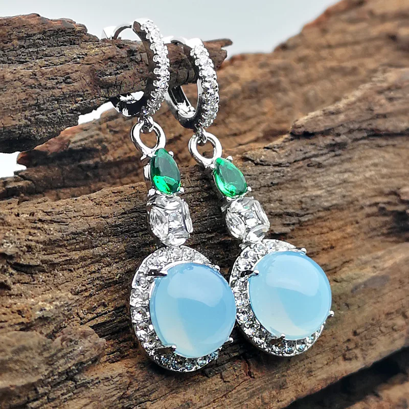 

New Trendy Round Circle Moonstone Stone Earrings For Women Best Gift Charm Crystal Wedding Drop Earring Statement Jewelry L5M043