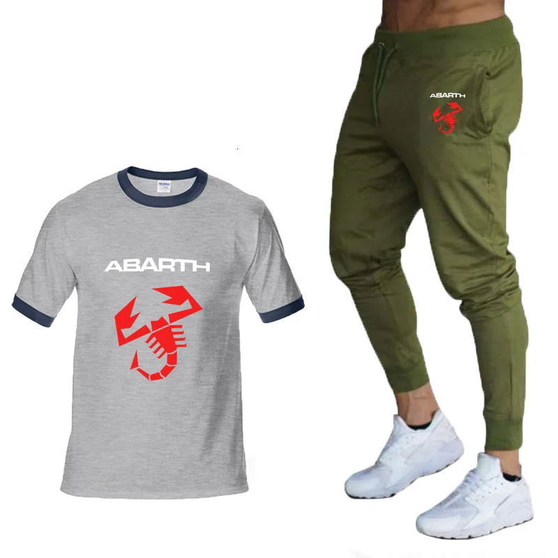 

New 2020 Summer Abarth Car Logo printing high quality Cotton Crew neck Mens High Quality CottonT-Shirt Pants Suit 2Pc