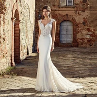bridal gown sexy v neck lace appliques satin bohemian wedding dresses plus size boho mermaid wedding bridal gowns