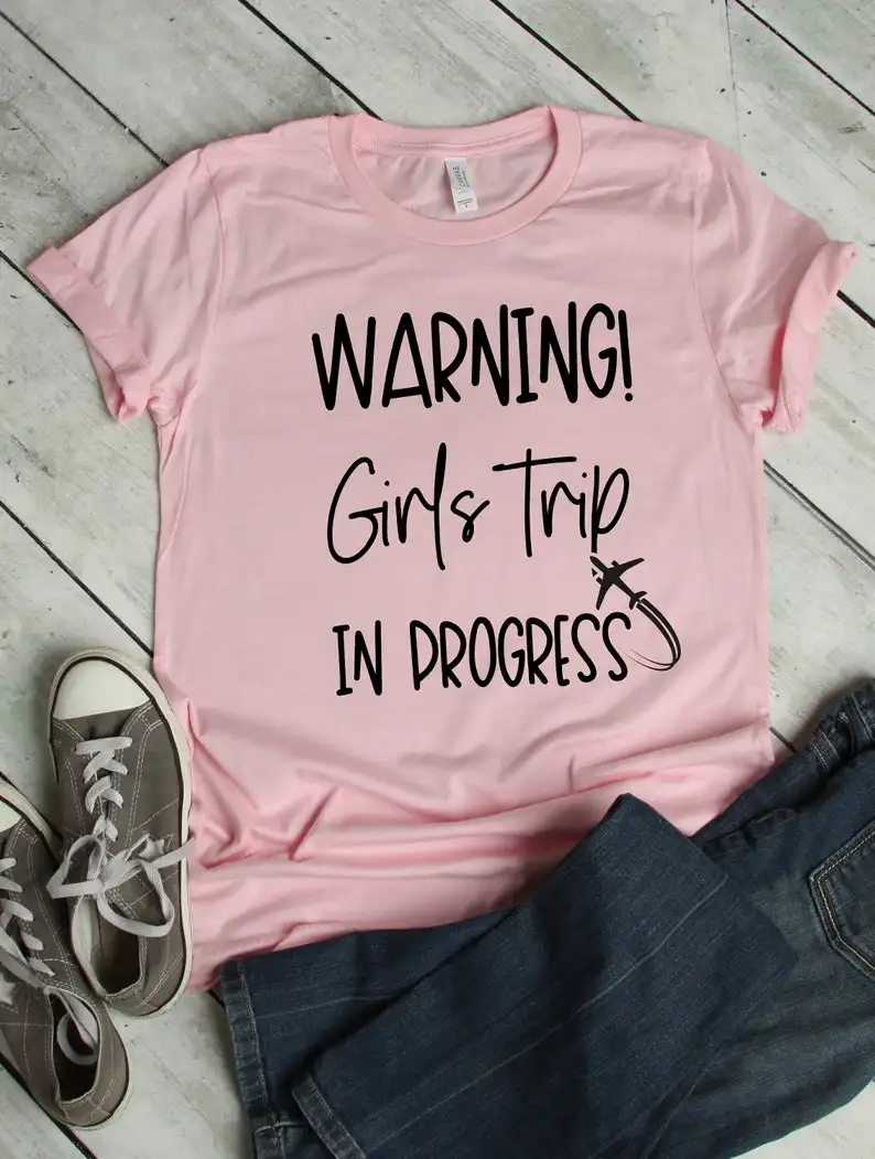 90S warning Girls Trip In Progress funny Traveler T-Shirts top tees fashion t shirt for girl power graphic tees women y2k top