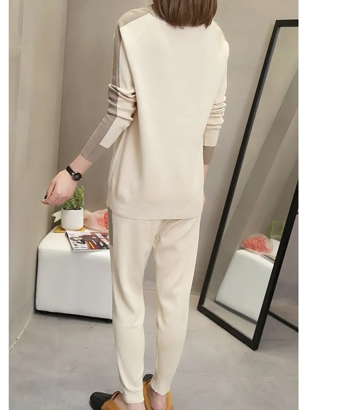 Женские вязаные брюки комплект из 2 предметов элегантный свитер + штаны шаровары