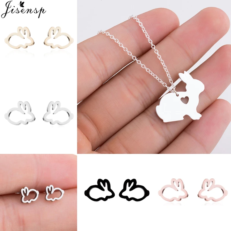 

Jisensp Simple Fashion Rabbit Heart Pendants Necklaces Lovely Bunny Charm Necklace Animal Jewelry for Women Party Gift bijoux