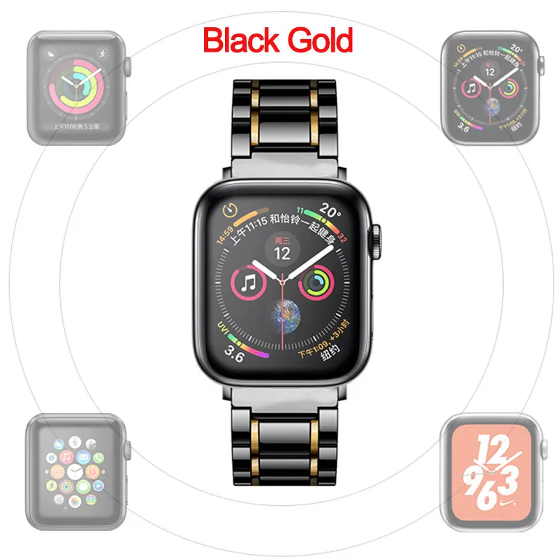Керамический ремешок watcn для часов Apple Watch 4 band 42 мм 38 мм 44 мм 40 мм браслет для iwatch 3 2 1 38 мм 42 мм керамический ремешок для часов - Цвет ремешка: black gold