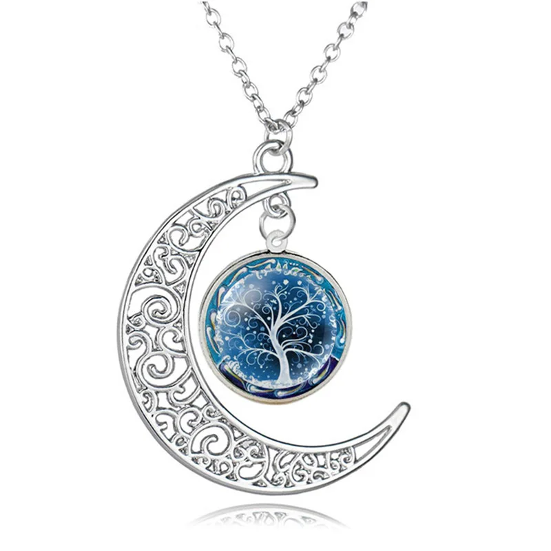 Полое полулунное ожерелье дерево жизни стеклянный кабошон для кулона круглая