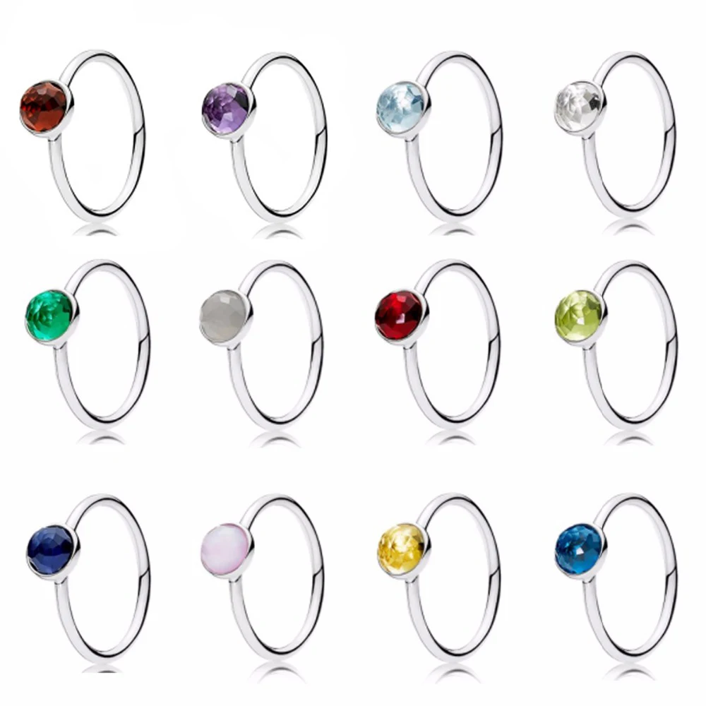 

CHAMSS Fashion S925 Sterling Silver Twelve Months Water Drop Shining Zircon Ring Original High Quality 1: 1 Jewelry DIY