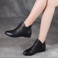 new style genuine leather women ankle boots autumn fashion pleated zipper single boots women flats comfortable spring ladies sho