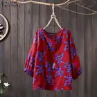 Блузка ZANZEA женская с принтом, винтажная Повседневная Свободная рубашка, Офисная туника для работы и офиса, топ, осень 2021