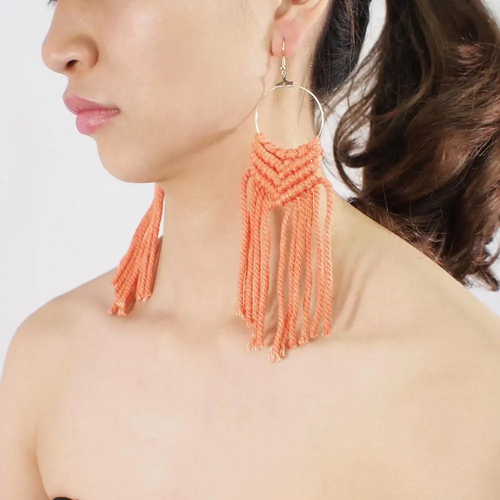 Женские длинные серьги-кольца MANILAI с бахромой хлопковые нитки кисточки богемные