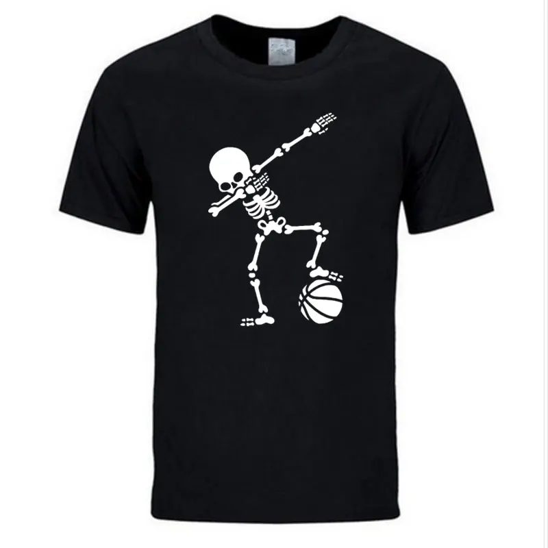 

2019 summer Hip Hop Dab Dabbing Skeleton Footballer Basketballer T Shirt Men Casual Cotton Short Sleeve Funny Printed T-shirt