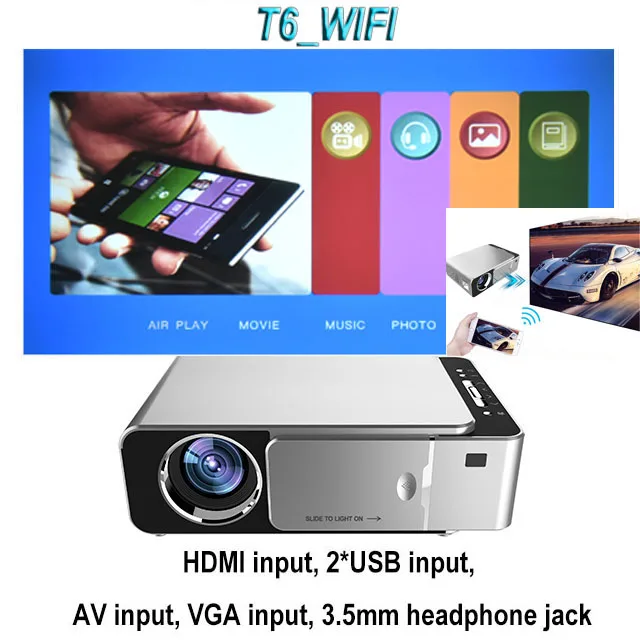 T6 WIFI Silver UNIC, новинка, T6, полный проектор 1080 P, Android, wifi, 3500 люмен, домашний кинотеатр, проектор, Поддержка AirPlay DLNA Miracast Proyector - Цвет: T6 WIFI Silver