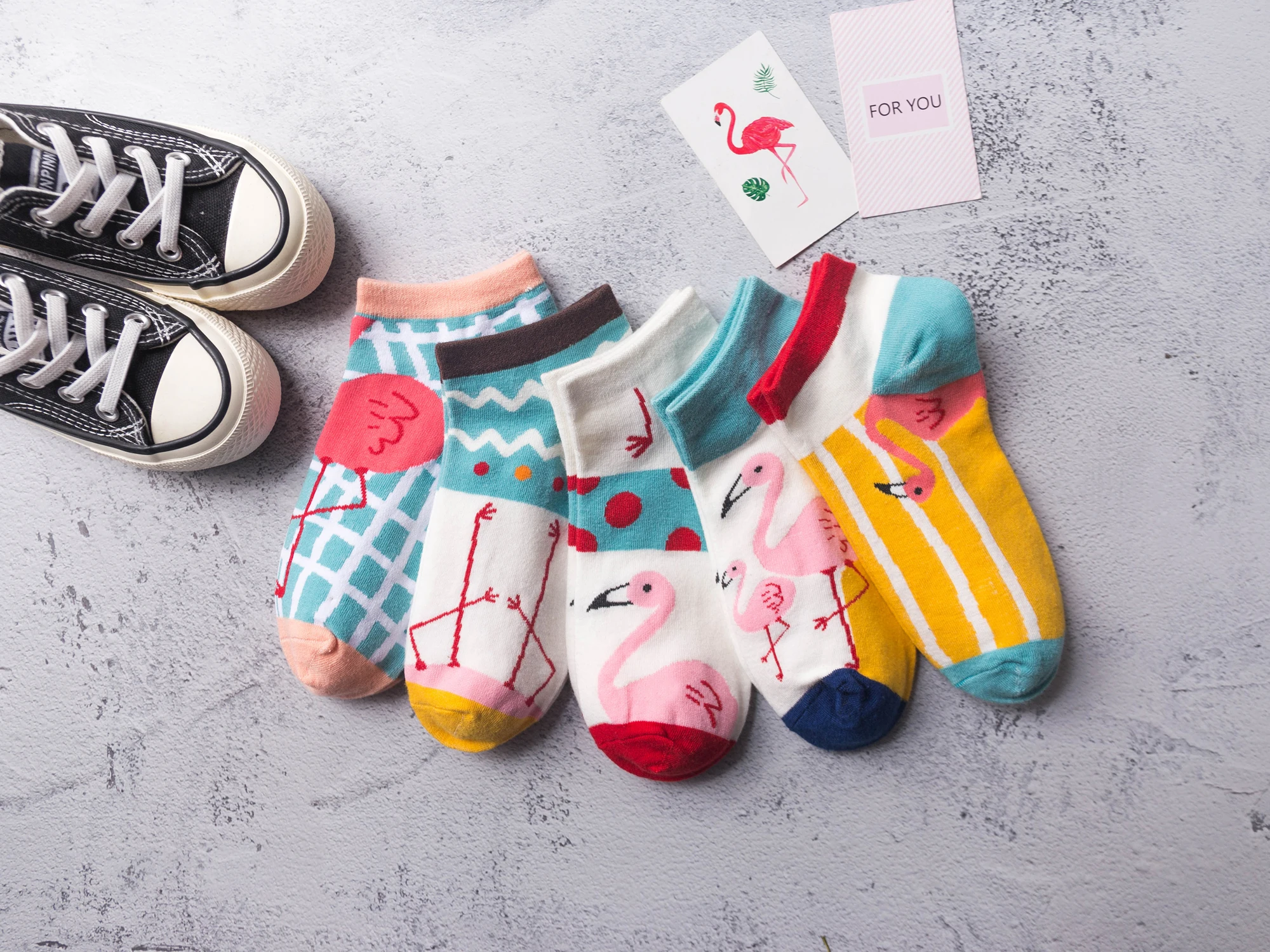 Женские носки хлопковые с фламинго красочные Харадзюку каваи короткие забавными