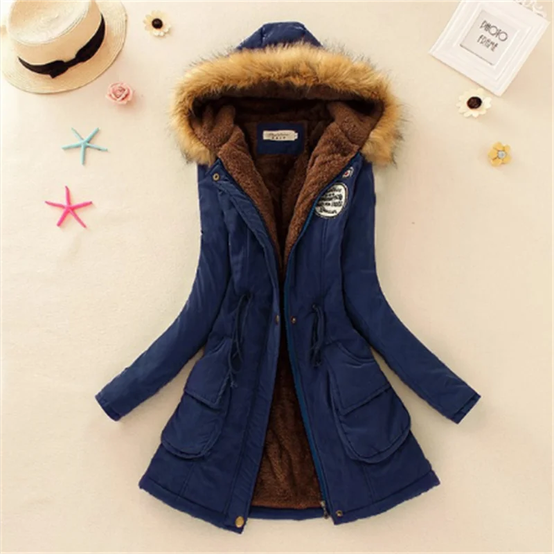 Осенне-зимняя теплая Женская куртка с меховым воротником пальто куртки для