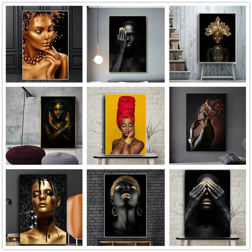 Скандинавские декоративные картины Африканское искусство черный и золотой