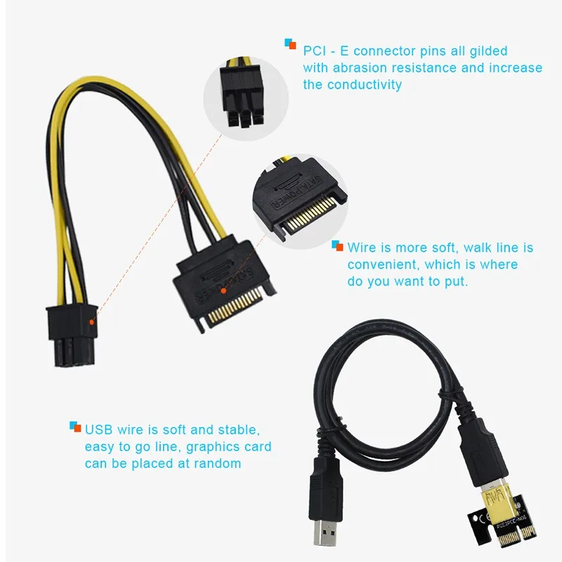 PCI-E 1X до 16X V009S-PLUS карта Удлинительный кабель для видеокарты 6-контактный питания