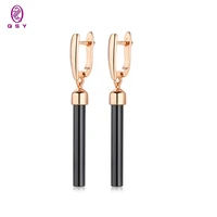 new fashion drop earrings brass aaa cubic zirconia black white ceramic golden straight round pendant earrings for lady girl