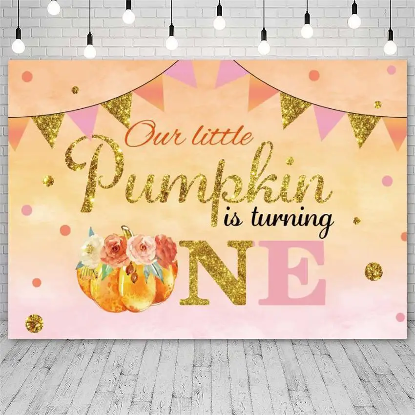 

First Birthday 1st Party Photography Backdrops Flower Gold Pumpkin Decoration Photographic Studio Backgrounds Photobooth