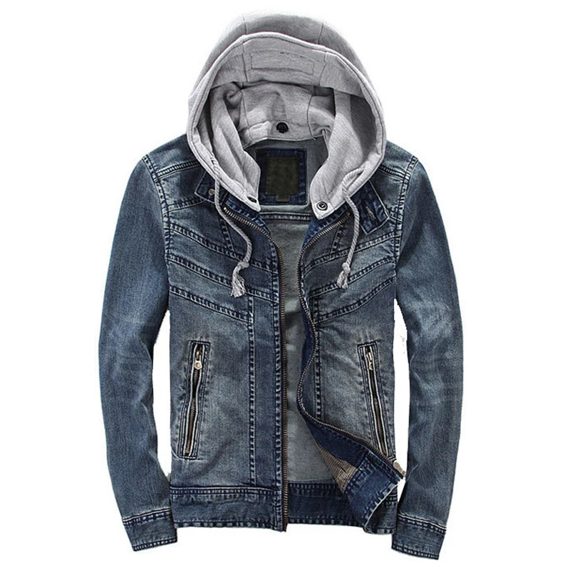 

Spring Fashion Hooded Jeans Jackets For Men Plus Size 3XL Vintage Man's Denim Coats High Street New Arrivals Male Overcoats A504