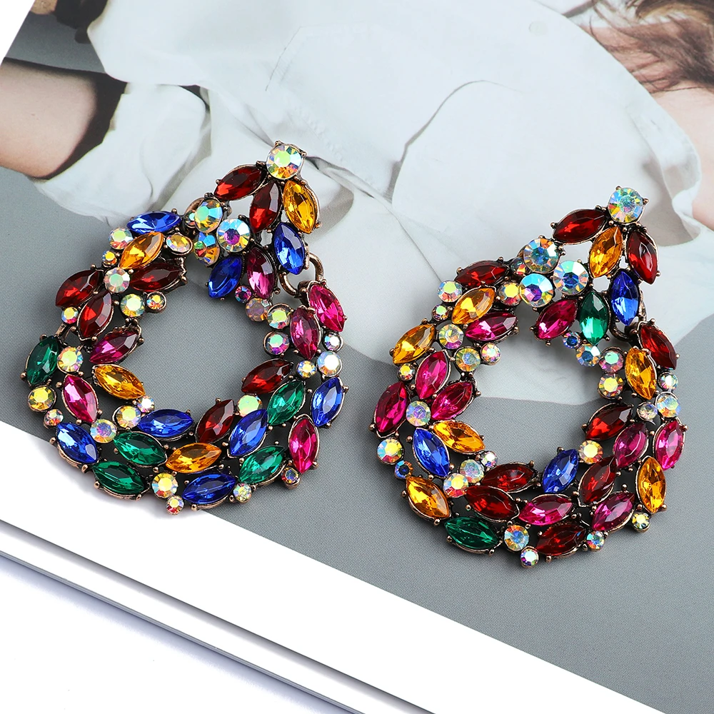 

Fashion Antique Dangle Earrings For Women Vintage Luxury Multicolor Round Crystal Decorations Pendant Jewelry Ear Accessories