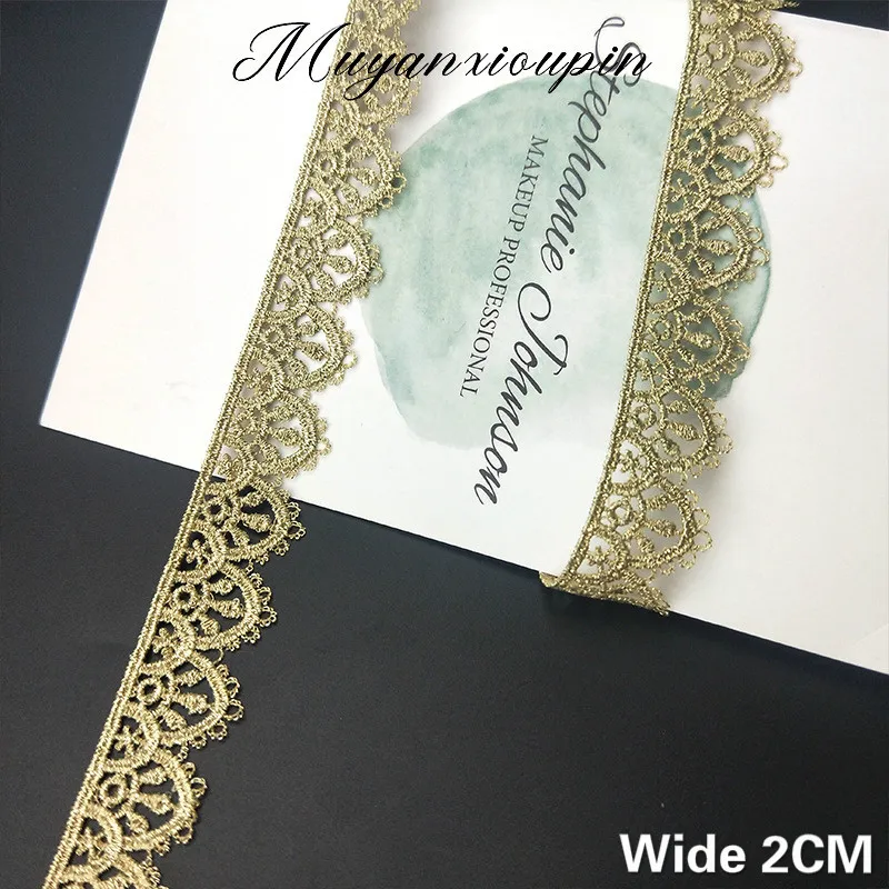 

2CM Wide Glitter Cottton Gold Lace Flowers Fabric Hollow Embroidered Ribbon Dress Cloth Collar Trim DIY Apparel Dress Decoration