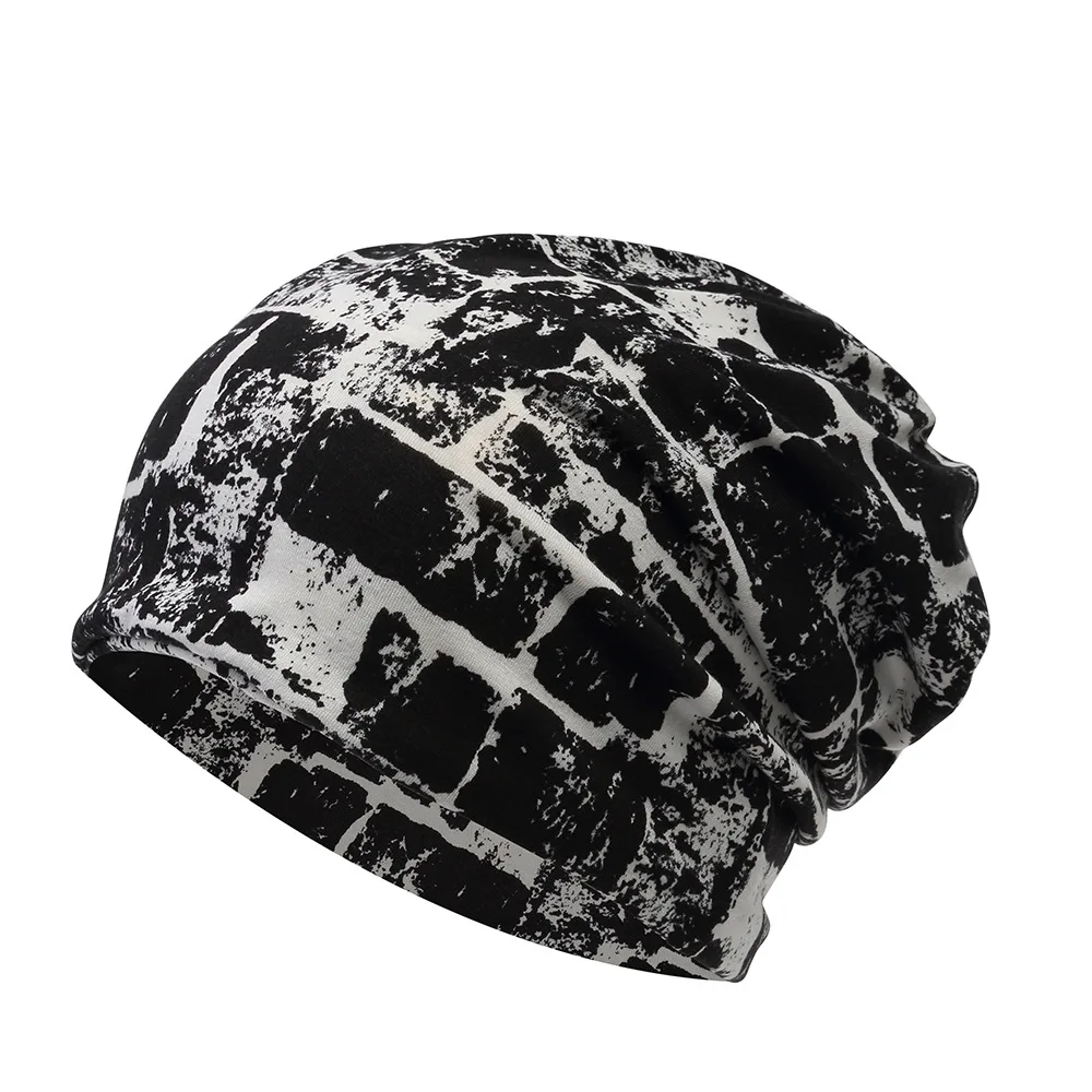 CAMOLAND Осенняя мужская повседневная шапка бини модная печатная Snap Slouch Skullies Bonnet легкая тонкая шапка для женщин - Цвет: Black