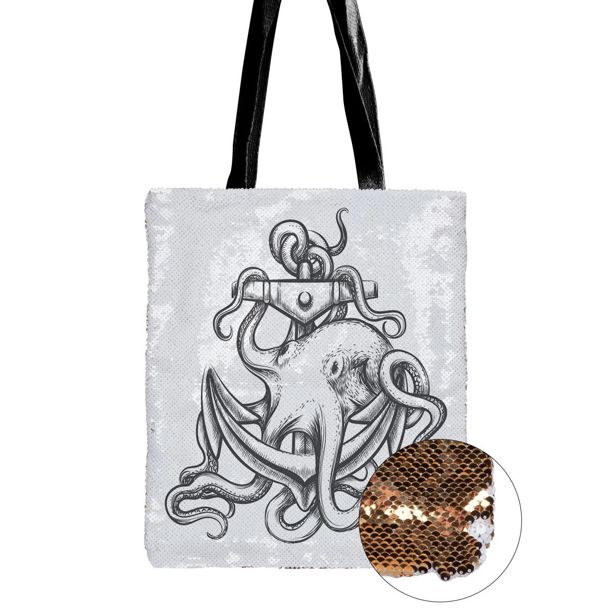 Sketch Drawing Octopus And Anchor Shoulder Bag Flip Sequin Single Bags for Women Travel Casual Party Book | Багаж и сумки