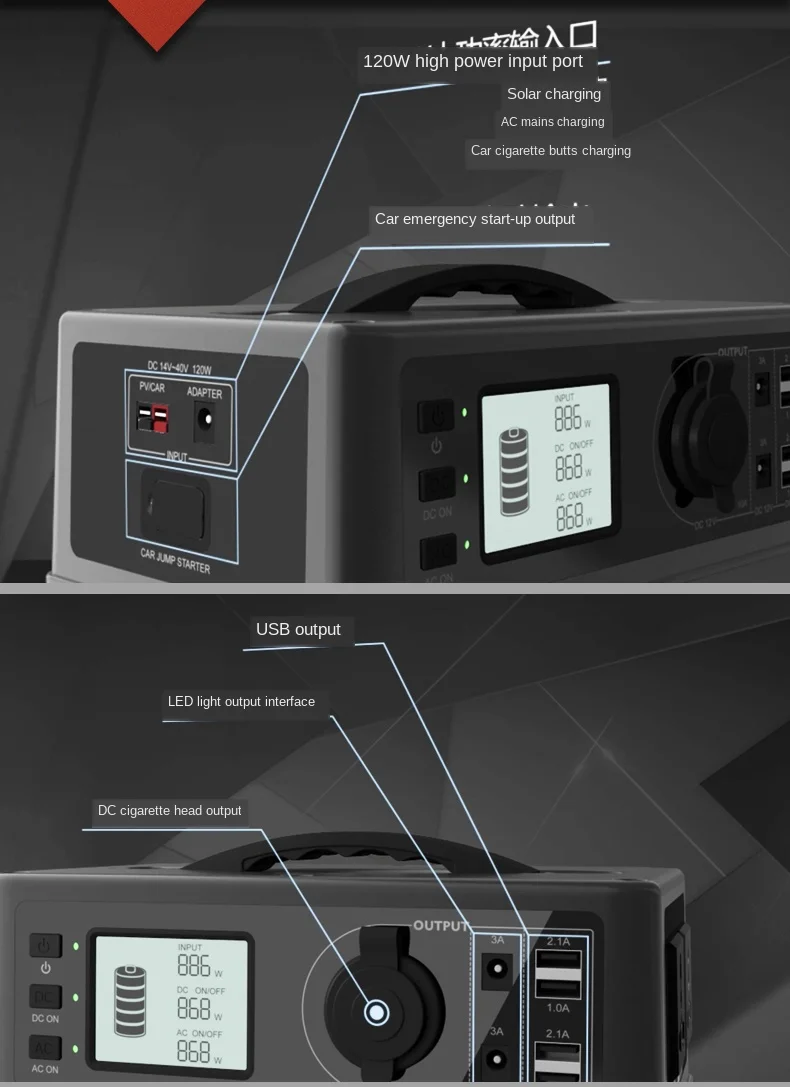 

400wh Portable Power Station Supply 5 Outputs Rechargeable Battery Station 4 USB Charger AC 220V 600A Jump Starter