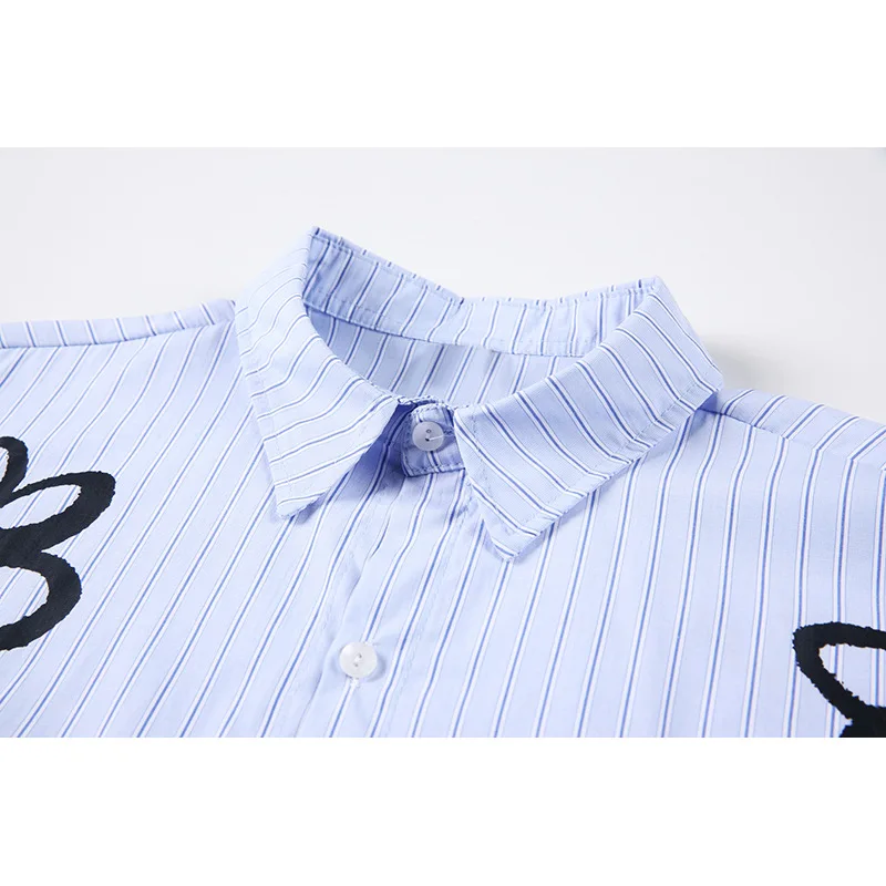 

SuperAen 2021 Spring New Korean Shirt Design Flower Pattern Loose Shirt Striped Cardigan Female Office Lady Blouse