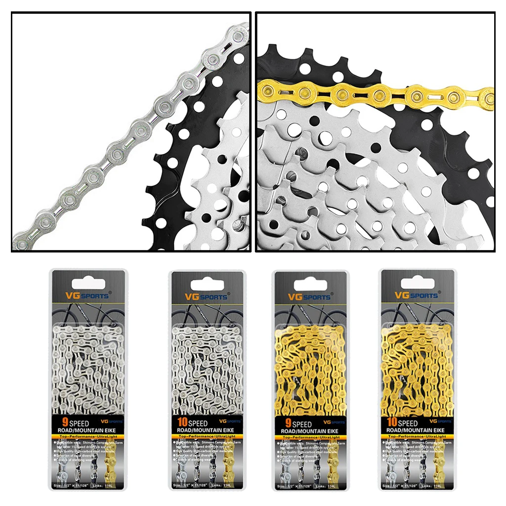 

9/10 Speed Ultralight Steel Bicycle Chains Half Hollow 116L Road Bike Chains Bike Chain Component Parts