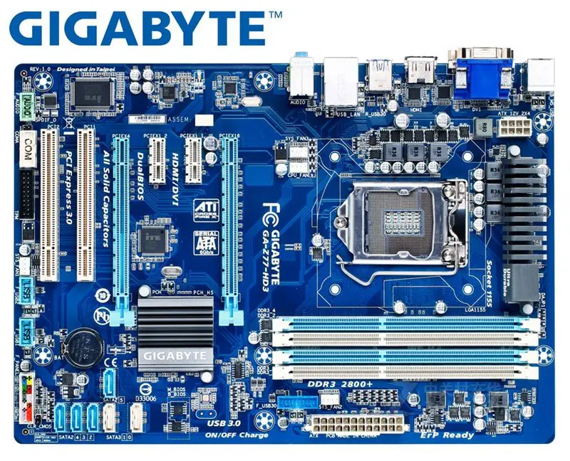 Gigabyte GA Z77 HD3 оригинальная материнская плата DDR3 LGA 1155 USB2.0 USB3.0 32Гб SATA III б/у рабочего
