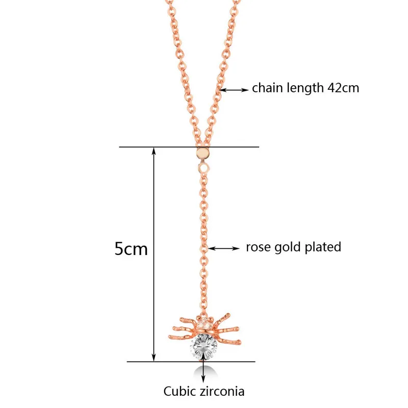 SINLEERY Cute Spider Pendant Necklace Rose Gold Color Chian Round Clear Cubic Zirconia Choker Necklace Women Jewelry XL045 SSC